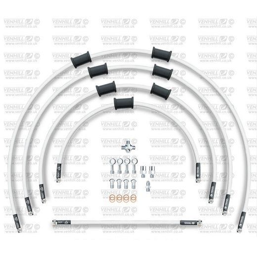 STANDARD FRONT BRAKE HOSE KIT VENHILL POWERHOSEPLUS YAM-12001FS-WT (5 HOSES IN KIT) WHITE HOSES, STAINLESS STEEL FITTINGS