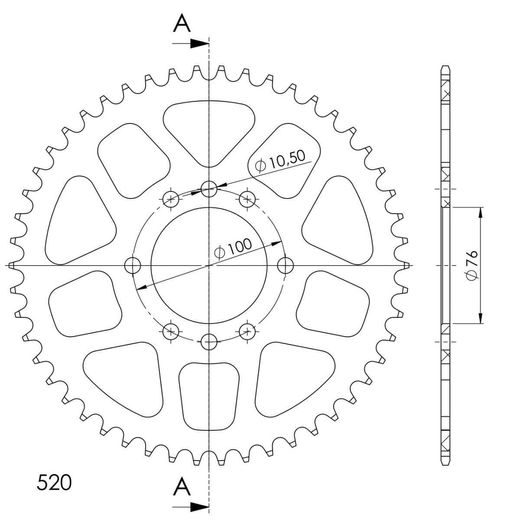 REAR ALU SPROCKET SUPERSPROX RAL-1825:50-BLK CRNI 50T, 520