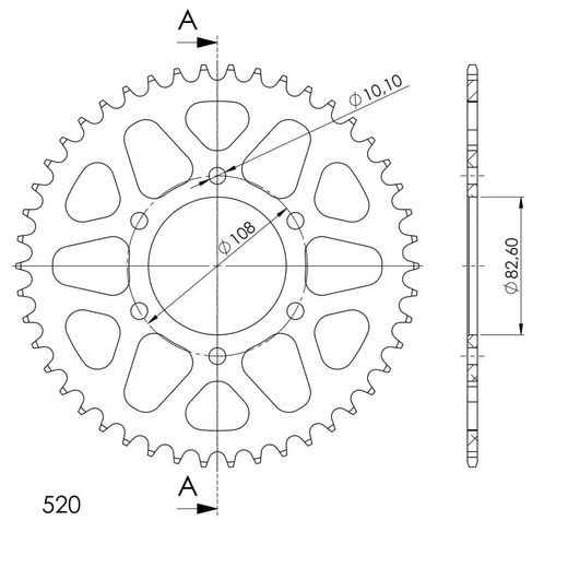 REAR ALU SPROCKET SUPERSPROX RAL-1526:45-BLK CRNI 45T, 520