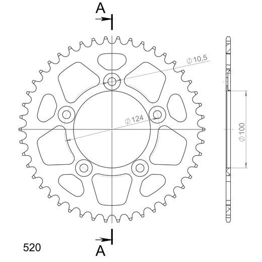 REAR ALU SPROCKET SUPERSPROX RAL-743:46-BLK CRNI 46T, 520