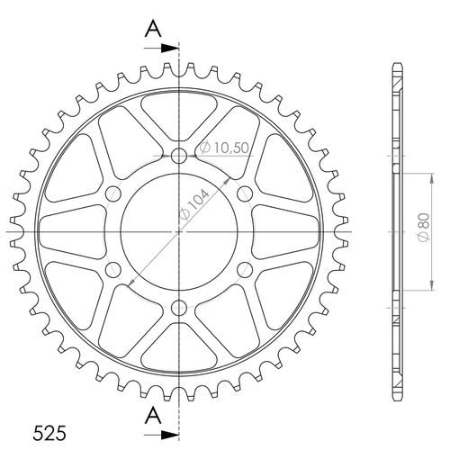LANČENIK ZADNJI SUPERSPROX RFE-1489:44-BLK CRNI 44T, 525