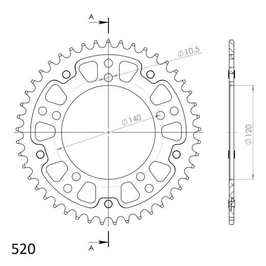 REAR SPROCKET SUPERSPROX STEALTH RST-1793:45-GLD ZLATO 45T, 520