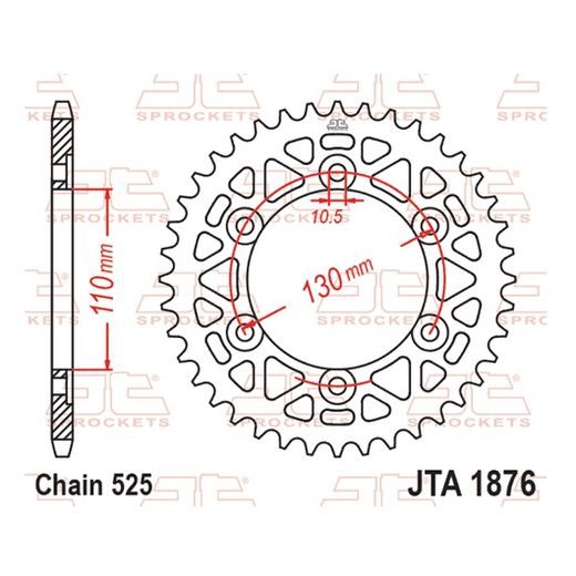 REAR ALU SPROCKET JT JTA 1876-43GLD 43)T, NT((525 ZLAT