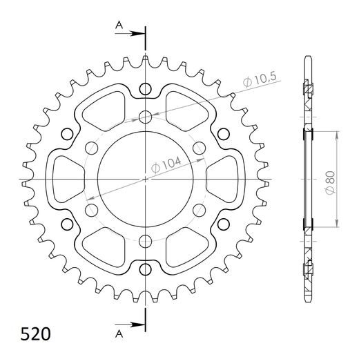 REAR SPROCKET SUPERSPROX STEALTH RST-478:39-BLK CRNI 39T, 520