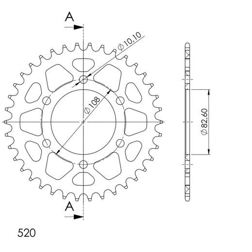 REAR ALU SPROCKET SUPERSPROX RAL-1526:39-BLK CRNI 39T, 520