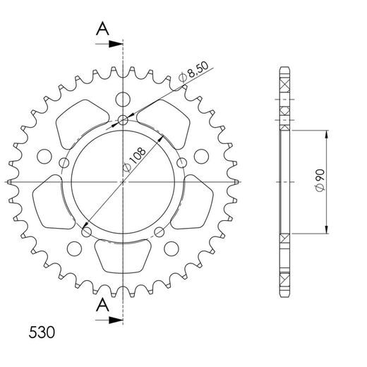 REAR ALU SPROCKET SUPERSPROX RAL-1022:38-SLV SILVER 38T, 530