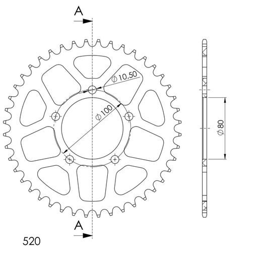 REAR ALU SPROCKET SUPERSPROX RAL-2698:43-BLK CRNI 43T, 520