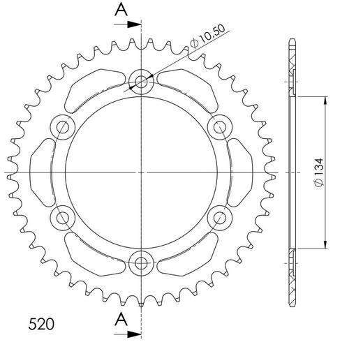 REAR ALU SPROCKET SUPERSPROX RAL-1308:45-GLD ZLATO 45T, 520