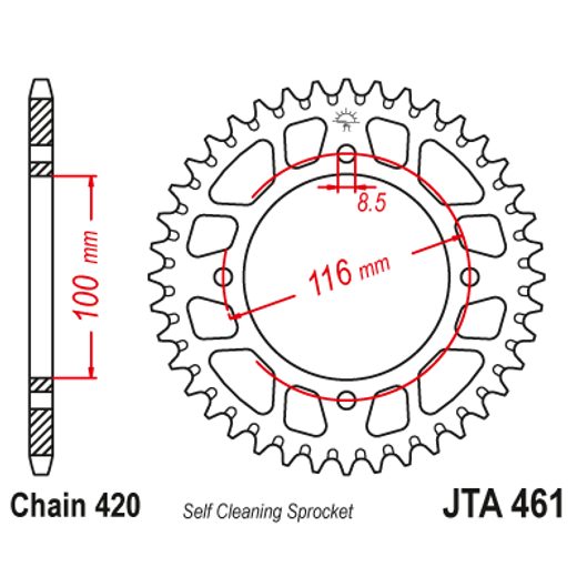 REAR ALU SPROCKET JT JTA 461-50BLK 50T, 420 CRNI