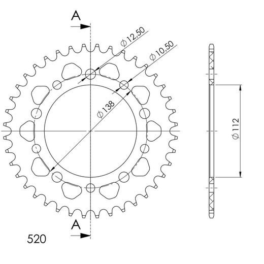 REAR ALU SPROCKET SUPERSPROX RAL-1303:39-RED CRVEN 39T, 520