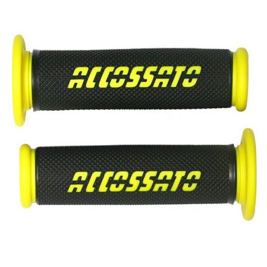 PAIR OF RACING GRIPS ACCOSSATO GR006 IN THERMOPLASTIC RUBBER BLACK WITH COLOURFUL ACCOSSATO SIGN