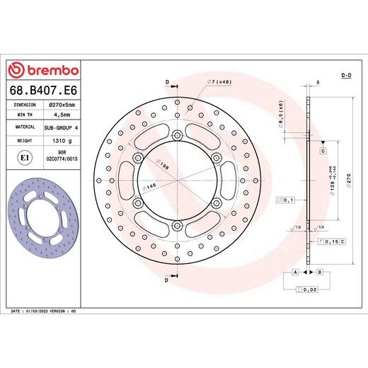 KOČIONA DISK BREMBO 68B407E6 FIX