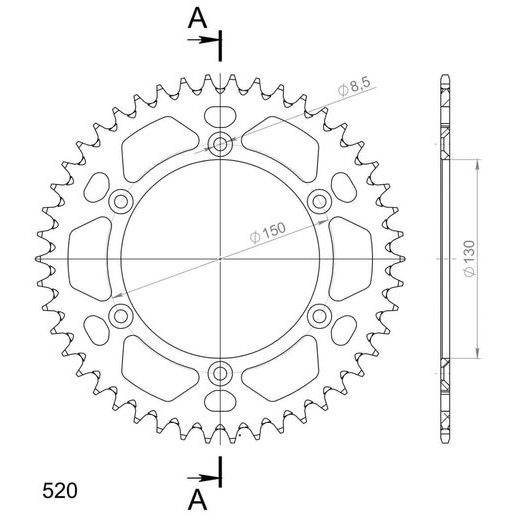 REAR ALU SPROCKET SUPERSPROX RAL-245:46-GLD ZLATO 46T, 520