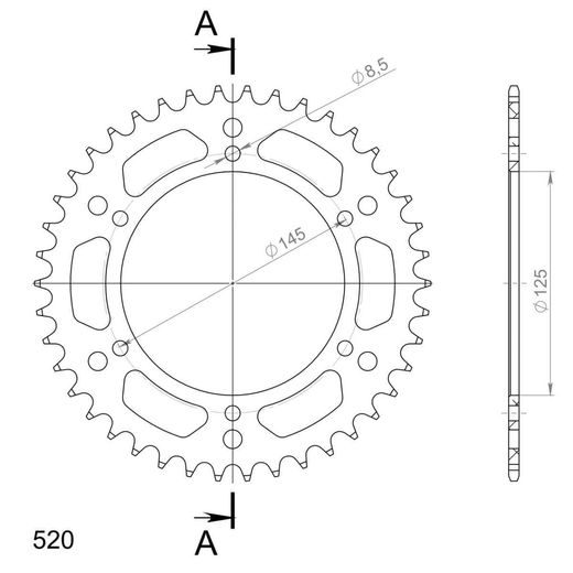 REAR ALU SPROCKET SUPERSPROX RAL-405:42-RED CRVEN 42T, 520