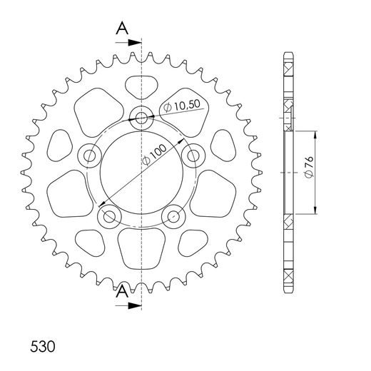 REAR ALU SPROCKET SUPERSPROX RAL-7090:42-BLK CRNI 42T, 530