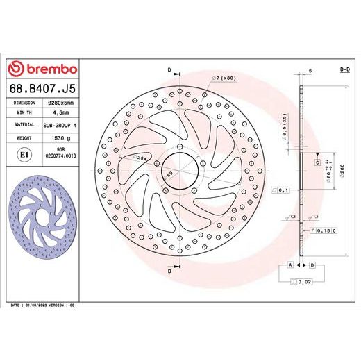 KOČIONA DISK BREMBO 68B407J5 FIX
