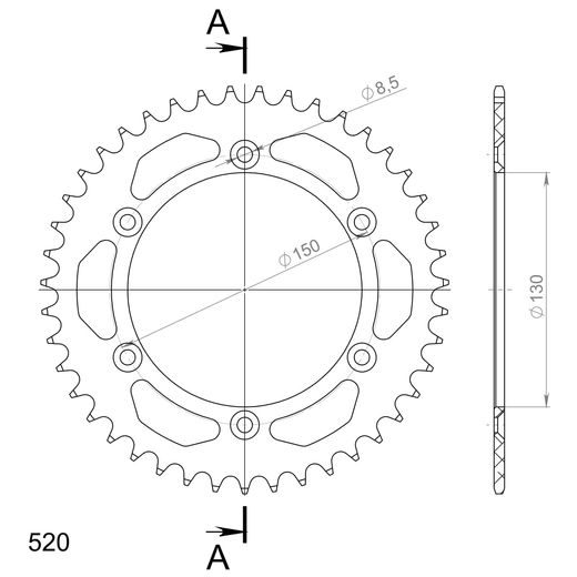 REAR ALU SPROCKET SUPERSPROX RAL-245:43-SLV SILVER 43T, 520