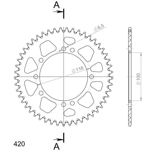 REAR ALU SPROCKET SUPERSPROX RAL-457:49-SLV SILVER 49T, 420