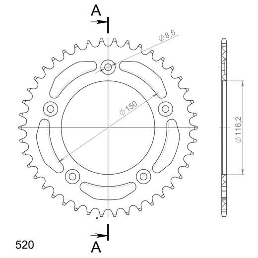 REAR ALU SPROCKET SUPERSPROX RAL-28:42-BLK CRNI 42T, 520