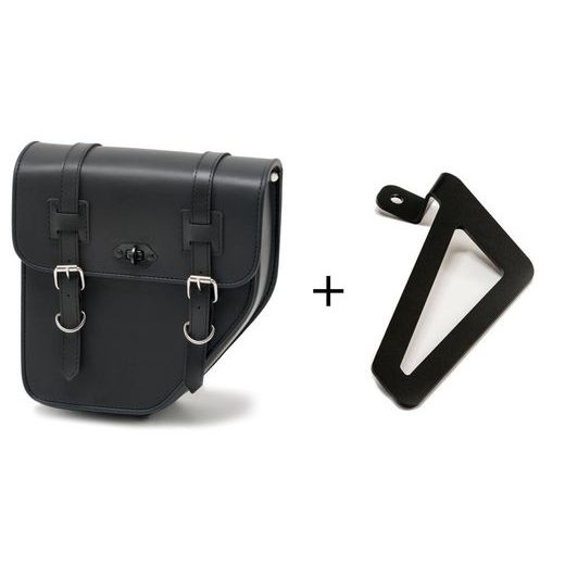 LEATHER SADDLEBAG CUSTOMACCES IBIZA APS016N CRNI LEFT, WITH METAL BASE LEFT SIDE AND LEFT FITTING KIT