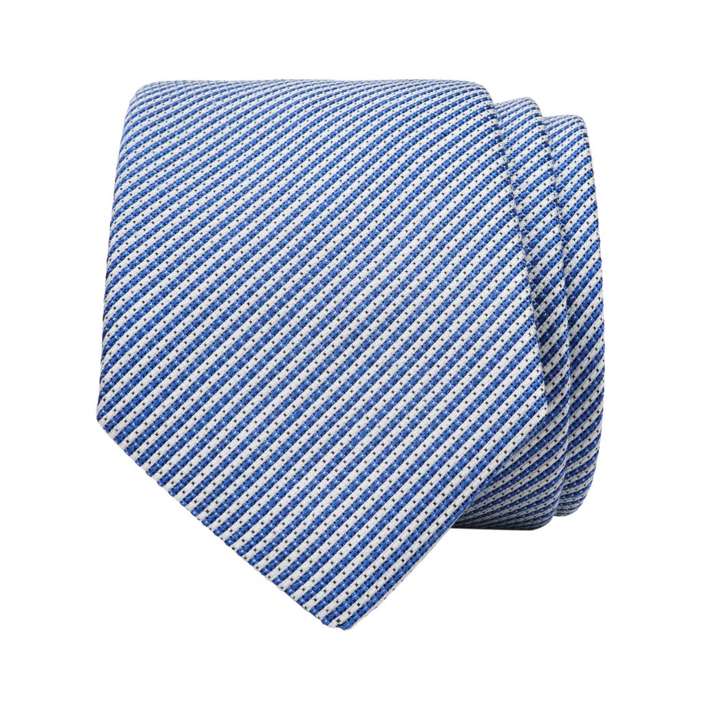 Gentleman Store - Plavo bijela kravata na pruge i točkice od lana i svile -  John & Paul - Kravate - Odjeća