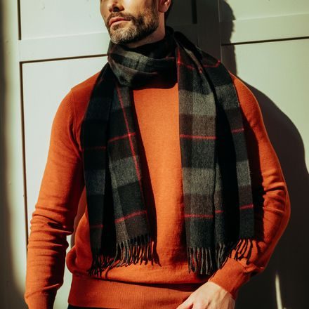 Joshua Ellis Classic Plaid Ripple Cashmere Scarf — Black x Chocolate x Grey x Red