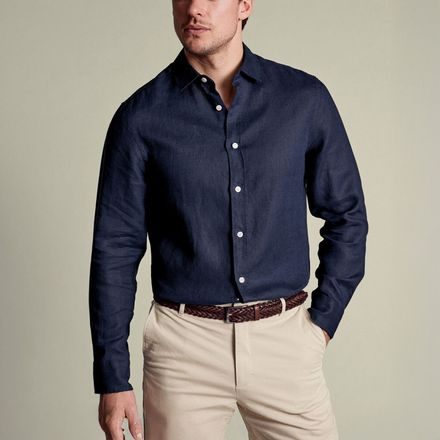 Charles Tyrwhitt Pure Linen Shirt — Navy Blue