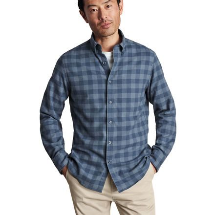 Charles Tyrwhitt Button-Down Flannel Gingham Shirt — Steel Blue