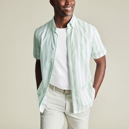 Charles Tyrwhitt Non-Iron Stretch Poplin Slub Shirt — Aqua Green