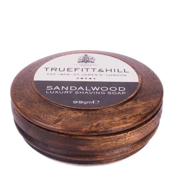 Luksuzan engleski sapun za brijanje u drvenoj posudi Sandalwood tvrtke Truefitt & Hill (99 g)