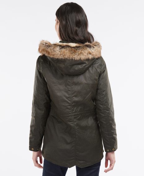 Barbour Kelsall Waxed Cotton Parka Jacket — Olive