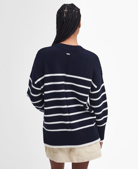 Barbour Belmore Striped Crew Neck Jumper — Navy