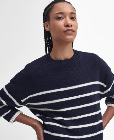 Barbour Belmore Striped Crew Neck Jumper — Navy
