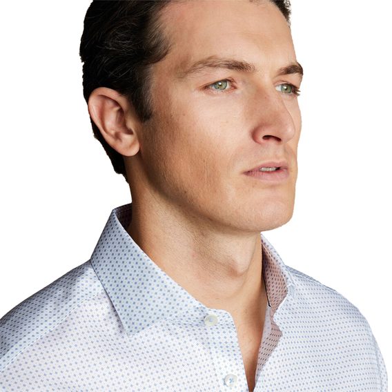 Charles Tyrwhitt Non-Iron Stretch Micro Print Shirt — Light Blue