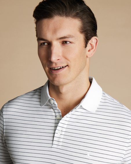 Charles Tyrwhitt Pique Polo — White/Navy Stripe