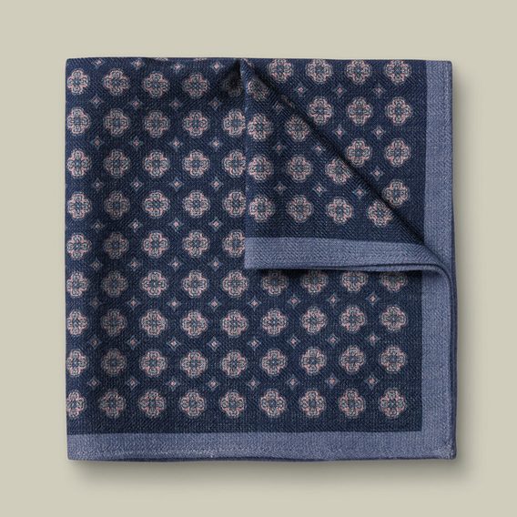Charles Tyrwhitt Wool Silk Medallion Print Pocket Square — French Blue