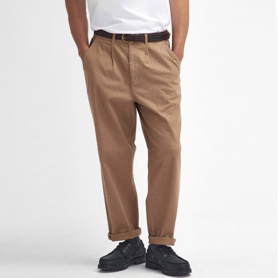 Barbour Washed Stretch Relaxed Trousers — Stone