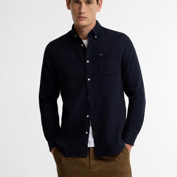 Barbour Buckley Tailored Herringbone Shirt — Navy