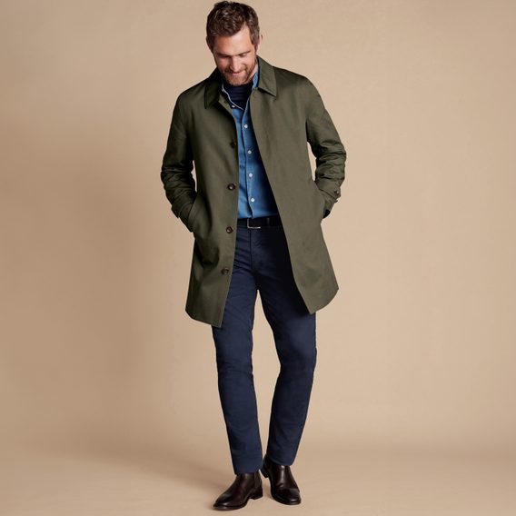 Charles Tyrwhitt Showerproof Cotton Raincoat — Olive