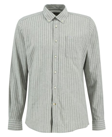 Barbour Nelson Striped Long-Sleeved Tailored Shirt — Bleached Olive