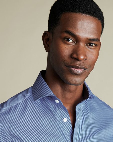 Charles Tyrwhitt Spread Collar Puppytooth Shirt — Royal Blue