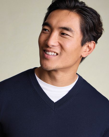 Charles Tyrwhitt Pure Merino V-Neck Jumper — Navy
