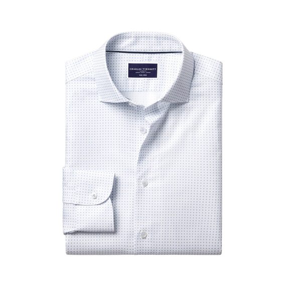 Charles Tyrwhitt Non-Iron Stretch Micro Print Shirt — Light Blue