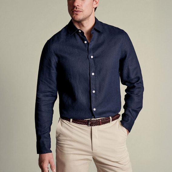 Charles Tyrwhitt Pure Linen Shirt — Navy Blue