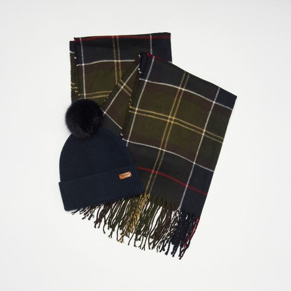 Barbour Dover Beanie & Hailes Scarf Gift Set — Classic Tartan