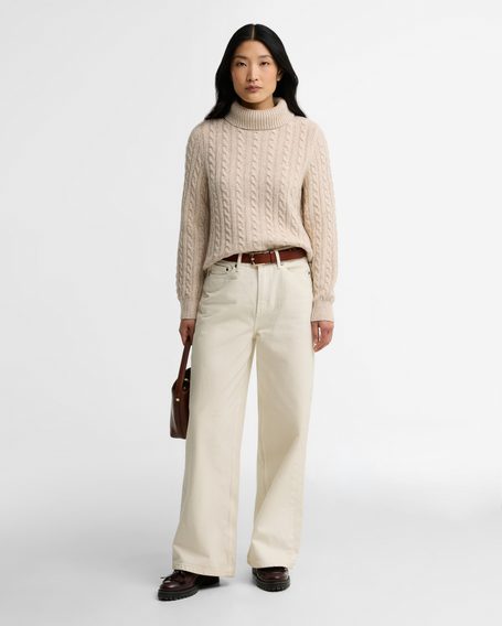 Barbour Ambleside Cable-Knit Rollneck Jumper — Oatmeal