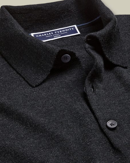 Charles Tyrwhitt Charcoal Pure Merino Knitted Polo — Charcoal Grey