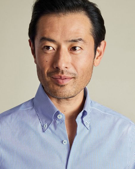 Charles Tyrwhitt Button-Down Non-Iron Stretch Oxford Stripe Shirt — Cobalt Blue