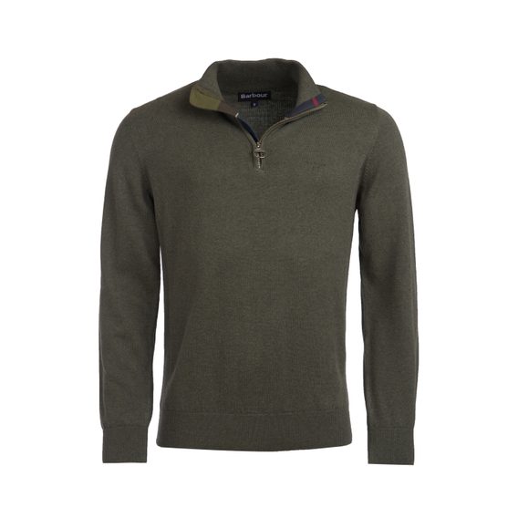 Barbour Pima Cotton Half Zip Sweater — Olive Marl