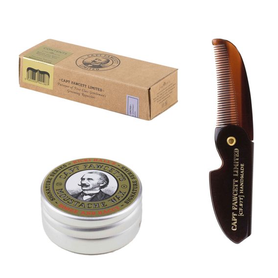 Moustache Wax &amp; Folding Pocket Moustache Comb (CF.87T) - Booze & Baccy